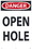 NMC Danger Open Hole Sign 36X24, Danger Open Hole 36 X 24 Sign, Price/each