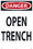 NMC Danger Open Trench Sign 36X24, Danger Open Trench 36 X 24 Sign, Price/each