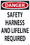NMC Danger Safety Harness Line Sign 36X24, Danger Safety Harness Line 36 X 24 Sign, Price/each