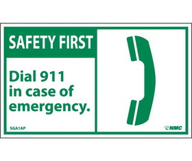 NMC SGA1LBL Safety First Dial 911 In Case Of Emergency Label, Adhesive Backed Vinyl, 3" x 5"