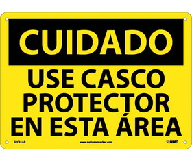 NMC SPC31 Caution Hard Hat Area Sign - Spanish