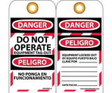NMC SPLOTAG14 Danger Do Not Operate Equipment Tag-Out Bilingual Tag, Unrippable Vinyl, 6