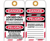 NMC SPLOTAG16 Danger Locked Out Do Not Operate Bilingual Tag, Unrippable Vinyl, 6
