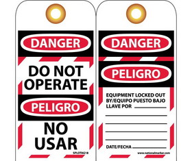 NMC SPLOTAG18 Danger Do Not Operate Bilingual Tag, Unrippable Vinyl, 6" x 3"