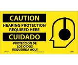 NMC SPSA118 Caution Hearing Protection Required Here Sign - Bilingual