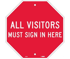 NMC SS2 All Visitors Must Sign In Here Stop Sign, Rigid Plastic, 12" x 12"