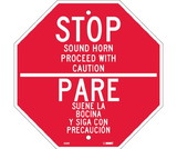 NMC SS9 Stop Proceed With Caution Sign - Bilingual, Rigid Plastic, 12