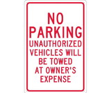 NMC TM12 No Parking Unauthorized Vehicles Will Be Towed Sign