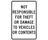 NMC TM68 Not Responsible For Theft Or Damage To Vehicles Or Contents Sign