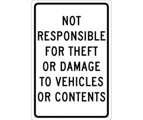 NMC TM68 Not Responsible For Theft Or Damage To Vehicles Or Contents Sign