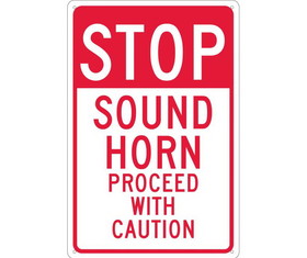 NMC TM70 Stop Sound Horn Proceed With Caution Sign, Standard Aluminum, 18" x 12"