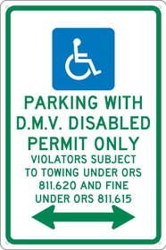 NMC TMS332 State  Handicapped Reserved Parking Sign Oregon