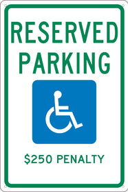 NMC TMS342 State Handicapped Reserved Parking $250 Penalty Washington Sign