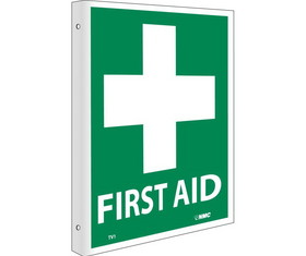 NMC TV1 2-View First Aid Sign, Rigid Plastic, 10" x 8"