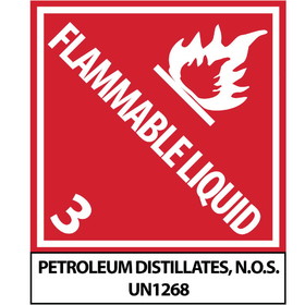 NMC UN1268 Flammable Liquid 3 Petroleum Distillates Label, PRESSURE SENSITIVE PAPER, 4.75" x 4"