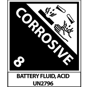 NMC UN2796 Corrosive Battery Fluid Acid Label, FLEXO PRESSURE SENSITIVE PAPER .003, 4.75" x 4"