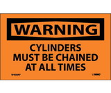 NMC W408LBL Warning Cylinders Must Be Chained At All Times Label, Adhesive Backed Vinyl, 3