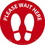 WALK ON- PLEASE WAIT HERE FOOTPRINT- RED ON WHITE- FLOOR SIGN- 8 X 8-NON-SKID TEXTURED ADHESIVE BACKED VINYL- PK10