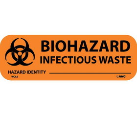 NMC WOL6 Biohazard-Infectious Waste Write-On Label, PRESSURE SENSITIVE PAPER, 1" x 3"