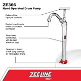 ZeeLine ZE366 - Hand Operated Drum Pump (1 Gallon Per 6 Strokes)