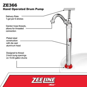 ZeeLine ZE366 - Hand Operated Drum Pump (1 Gallon Per 6 Strokes)