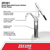 ZeeLine ZE381 - Hand Operated Lever Action Drum Pump (1 Gallon Per 9 Strokes)