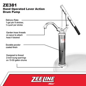 ZeeLine ZE381 - Hand Operated Lever Action Drum Pump (1 Gallon Per 9 Strokes)