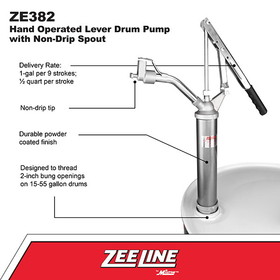 ZeeLine ZE382 - Hand Operated Lever Drum Pump with Non-Drip Spout (1 Gallon Per 9 Strokes)