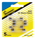 Bussmann BP/AGC-3-RP Fuse; Glass Tube; Agc; 3 Amp; 1/4 Inch X 1-1/4 Inch; Pack Of 5; With English/ Spanish/ French Language Blister Packaging