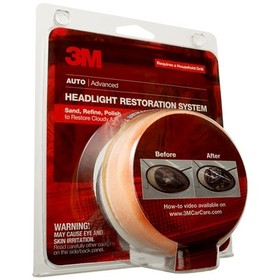 3M 39008 Headlight Restoration Kit; With 1 Ounce Headlight Lens Polish/ Rubbing Compound/ Disc Pad Holder/ Soft Interface Pad/ Six Sanding Discs/ Four Finishing Discs/ Trizact Disc/ Buffing Pad