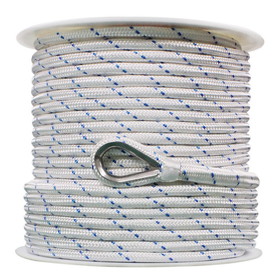 Extreme Max 3006.2514 BoatTector Double Braid Nylon Anchor Line with Thimble - 1/2" x 150', White with Blue Tracer