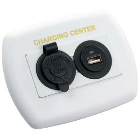 JR Products 15085 12V/USB Charging Center - White