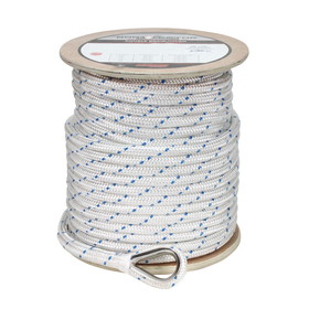 Extreme Max 3006.2544 BoatTector Double Braid Nylon Anchor Line with Thimble - 3/4" x 300', White with Blue Tracer