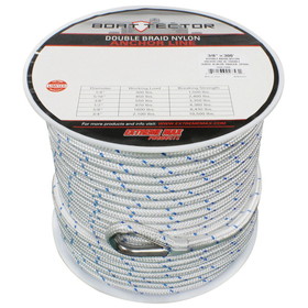 Extreme Max 3006.2508 BoatTector Double Braid Nylon Anchor Line with Thimble - 3/8" x 300', White with Blue Tracer