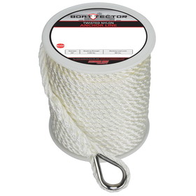 Extreme Max 3006.2078 BoatTector Twisted Nylon Anchor Line with Thimble - 3/8" x 100', White