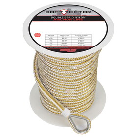 Extreme Max 3006.2246 BoatTector Premium Double Braid Nylon Anchor Line with Thimble - 3/8" x 150', White & Gold