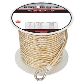 Extreme Max 3006.2252 BoatTector Premium Double Braid Nylon Anchor Line with Thimble - 3/8" x 250', White & Gold
