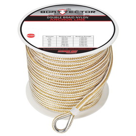 Extreme Max 3006.2255 BoatTector Premium Double Braid Nylon Anchor Line with Thimble - 3/8" x 300', White & Gold