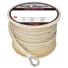 Extreme Max 3006.2267 BoatTector Premium Double Braid Nylon Anchor Line with Thimble - 1/2" x 300', White & Gold