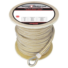 Extreme Max 3006.2276 BoatTector Premium Double Braid Nylon Anchor Line with Thimble - 5/8" x 250', White & Gold