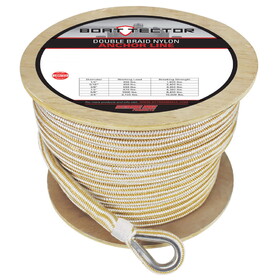 Extreme Max 3006.2285 BoatTector Premium Double Braid Nylon Anchor Line with Thimble - 3/4" x 300', White & Gold