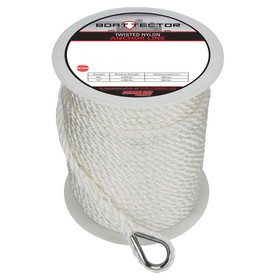Extreme Max 3006.2297 BoatTector Twisted Nylon Anchor Line with Thimble - 3/8" x 200', White