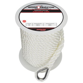 Extreme Max 3006.2300 BoatTector Twisted Nylon Anchor Line with Thimble - 1/2" x 100', White