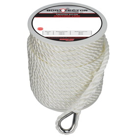 Extreme Max 3006.2303 BoatTector Twisted Nylon Anchor Line with Thimble - 1/2" x 150', White