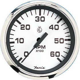 Faria 32904 Euro Tachometer (6000 RPM) Gas - 4", White