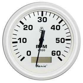 Faria 33132 Dress Tachometer Gauge with Hourmeter 6000 RPM - White, 4"