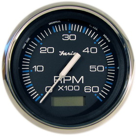 Faria 33732 Chesapeake Stainless Steel Tachometer with Hourmeter (6000 RPM) - 4", Black