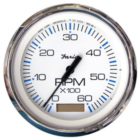 Faria 33832 Chesapeake Stainless Steel Tachometer with Hourmeter (6000 RPM) Gas - 4", White