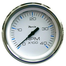 Faria 33842 Chesapeake Tachometer 4000 RPM Gauge - White SS, 4"