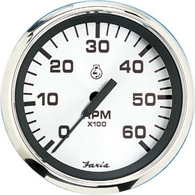 Faria 36004 Spun Tachometer Gauge 6000 RPM Gas Inboard - Silver, 4"